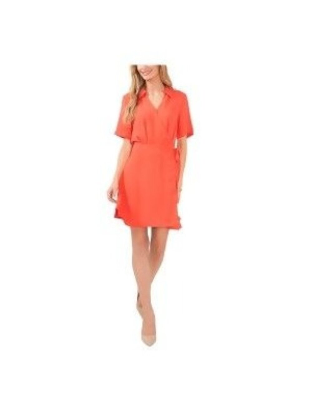 VINCE CAMUTO Womens Elastic Tie Waist Short Sleeve Wrap Dress Size Orange XS NWT
